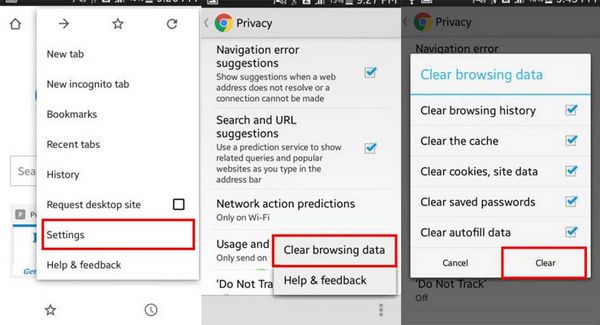 Image result for chrome for android clear cache